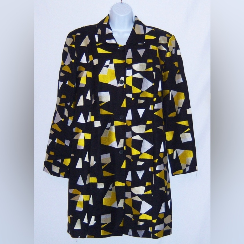 Vintage Peter Nygard Black Yellow White Embroidered Abstract Pattern Jacket